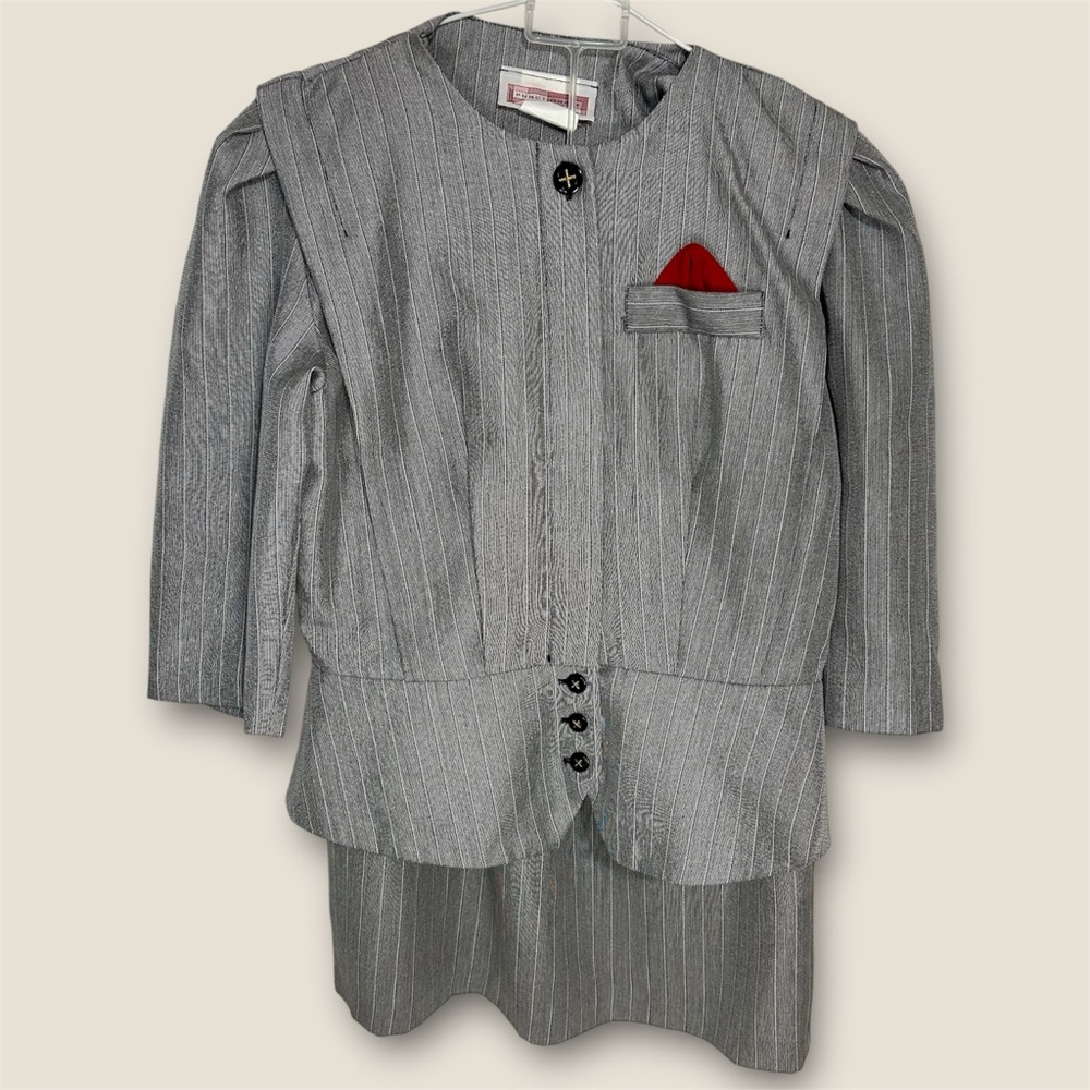 Vintage Functionals Blazer & Skirt Suit Set In Grey - Women's Size 14
